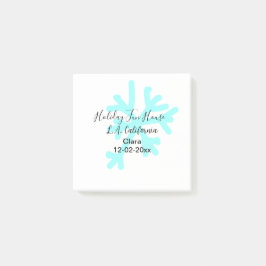 Blue snowflakes holiday camping house place date post-it block