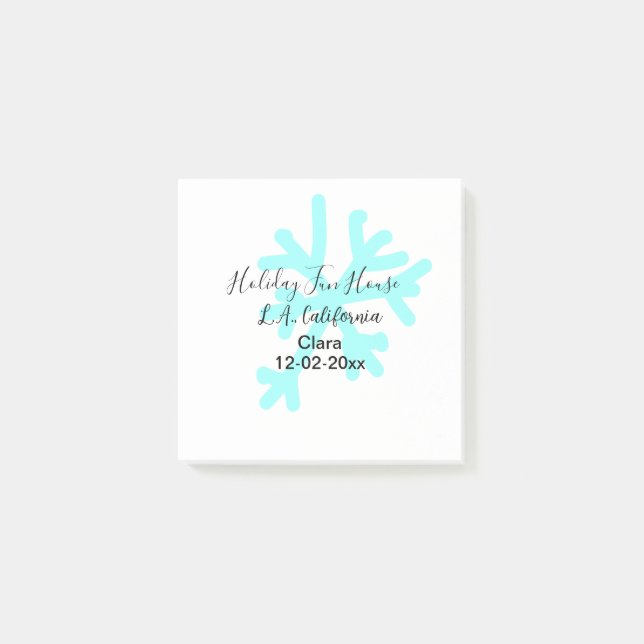 Blue snowflakes holiday camping house place date post-it block (Framsida)