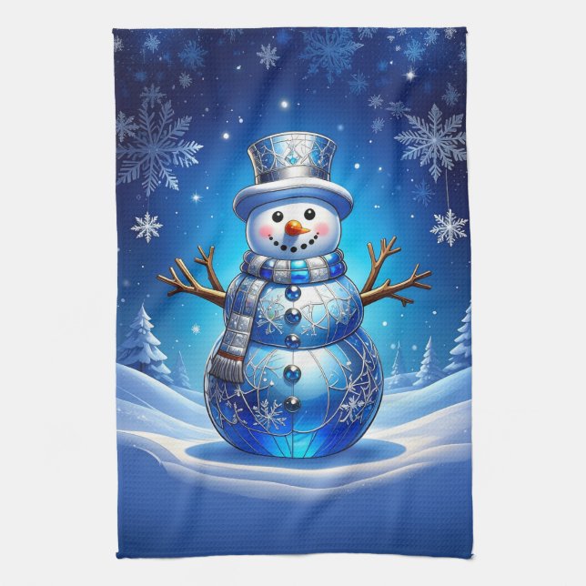 Blue Snowman Snowflakes Holiday Kitchen Towel Kökshandduk (Vertikal)