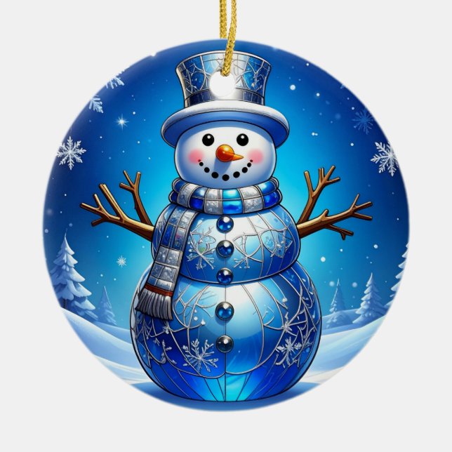 Blue Snowman Snowflakes Holiday Ornament (Framsidan)