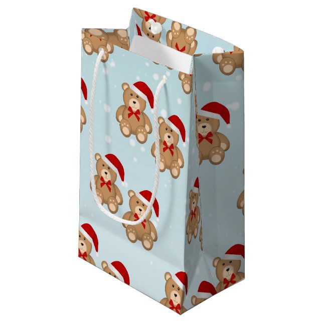 Blue Snowy jul Nalle Wearing Santa Hat (Framsidan Vinklad)