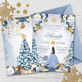 Blue Snowy Winter Ice Princess Helgdag Quinceanera Inbjudningar