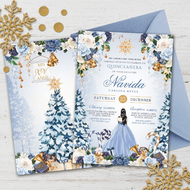 Blue Snowy Winter Ice Princess Helgdag Quinceanera Inbjudningar (Skapare uppladdad)