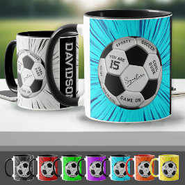 Blue Soccer Ball Custom Age Name Birthday  Mugg
