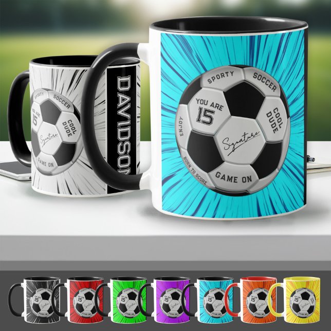 Blue Soccer Ball Custom Age Name Birthday  Mugg (Skapare uppladdad)