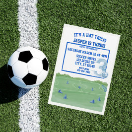 Blue Soccer Hat Trick, 3rd Birthday Inbjudningar