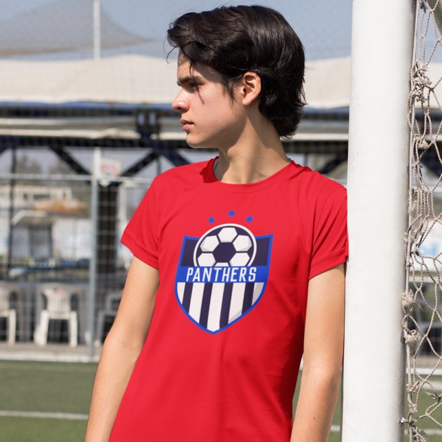 Blue Soccer Shield Team, Player Namn och nummer T Shirt (Skapare uppladdad)