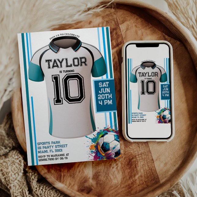 Blue Soccer Sports Boy Jersey Barns födelsedag Par Inbjudningar (Skapare uppladdad)