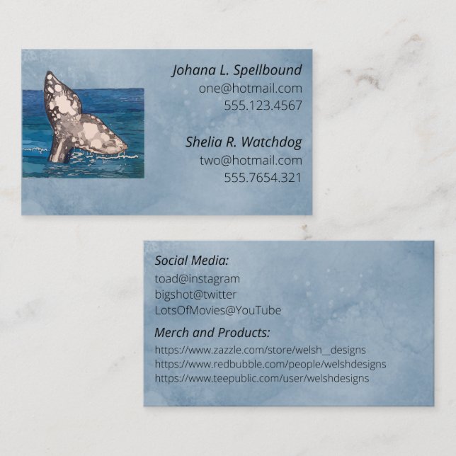 Blue Social calling card-whale Visitkort (Fram/baksida)