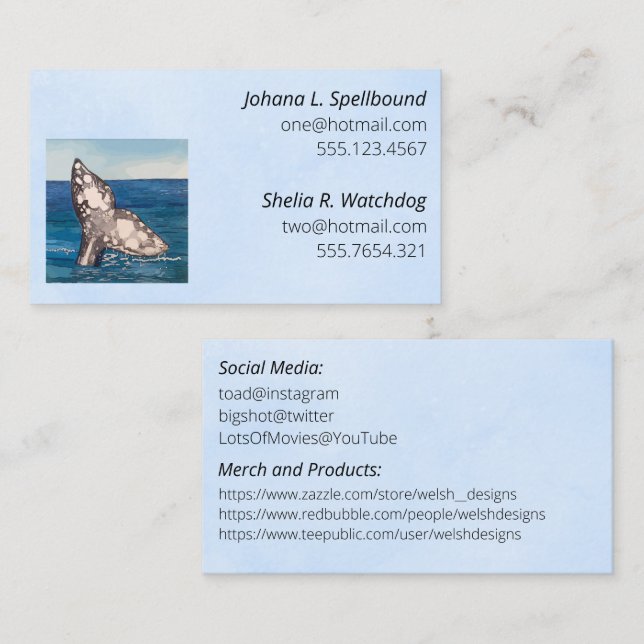Blue Social calling card-whale Visitkort (Fram/baksida)