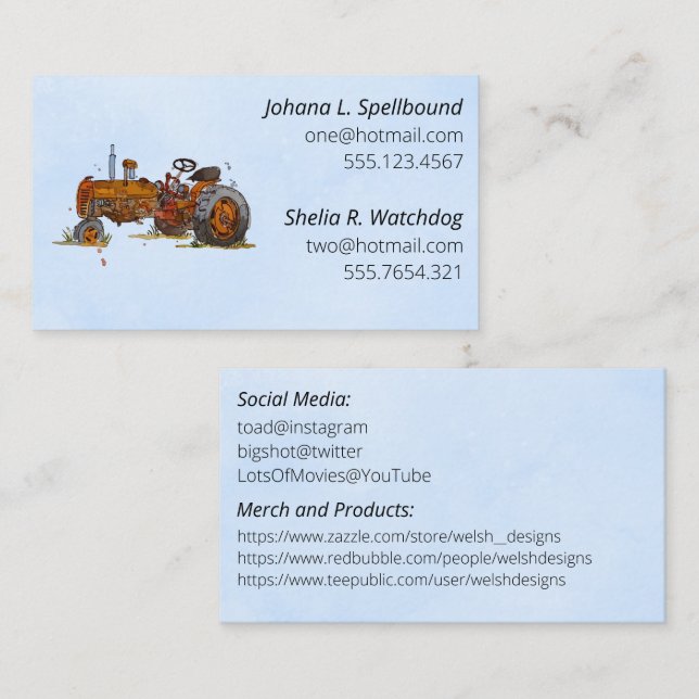 Blue Social introduction calling card-tractor Visitkort (Fram/baksida)