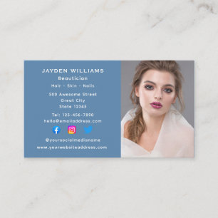Blue Social Media Beautician Cosmetologist Photo Visitkort