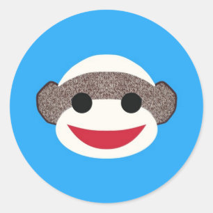 Blue Sock monkey Runt Klistermärke