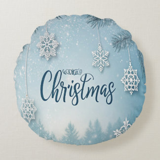 Blue Soft & Calm Christmas Snow Crystal Design- Rund Kudde