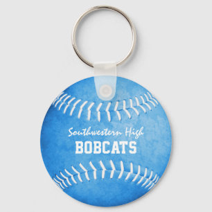 Blue softball keychain w player team mascot namn nyckelring