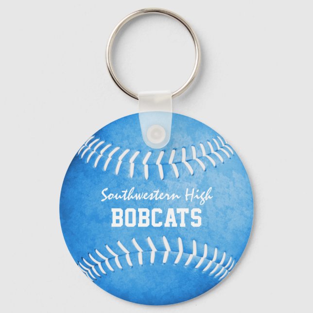 Blue softball keychain w player team mascot namn nyckelring (Framsida)