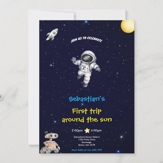 BLUE SPACE BIRTHDAY INVITATION INBJUDNINGAR (Framsida)