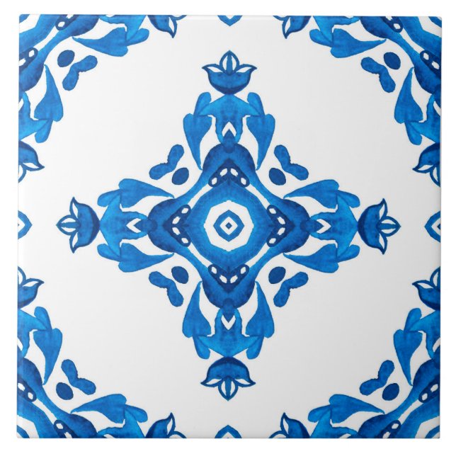 Blue Spanish Portuguese Patterned Kakelplatta (Framsidan)