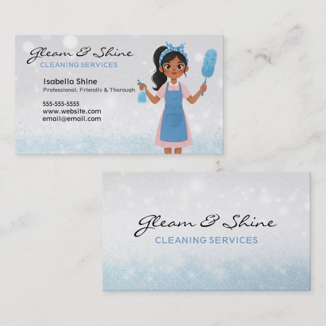 Blue Sparkles Cleaner Städning Housekeeper Visitkort (Fram/baksida)