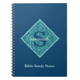 Blue Sparkles Monogram Bible Study Notebook Anteckningsbok