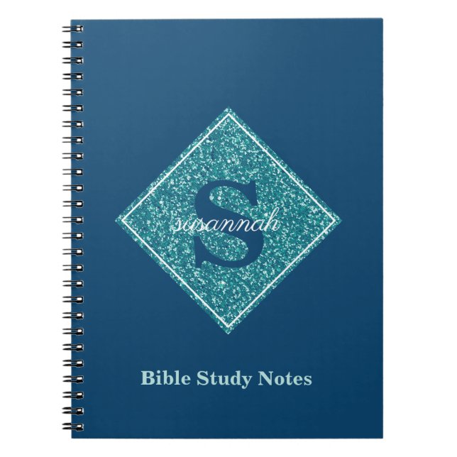 Blue Sparkles Monogram Bible Study Notebook Anteckningsbok (Framsidan)