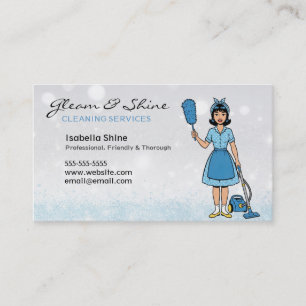 Blue Sparkles Retro Cleaner Städning Woman Service Visitkort