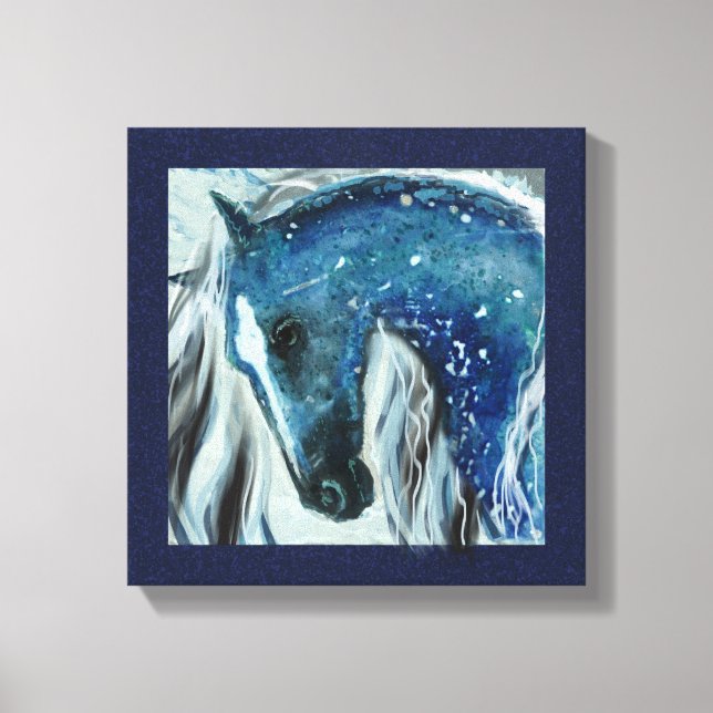 Blue Speckle Horse Art på Wrapped Canvas (Framsida)