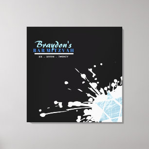 BLUE SPLATTER STAR Pub Bat mitzvah inloggningskort Canvastryck