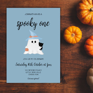 Blue Spooky One Cute Ghost 1st Birthday Boy Party Inbjudningar