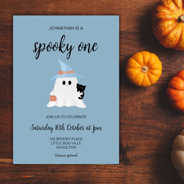 Blue Spooky One Cute Ghost 1st Birthday Boy Party Inbjudningar (Skapare uppladdad)