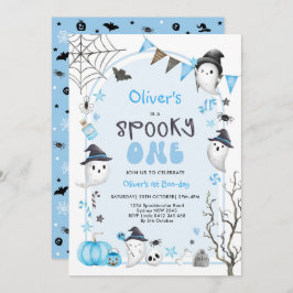Blue Spooky One Cute Ghost Boy 1st Birthday Inbjudningar
