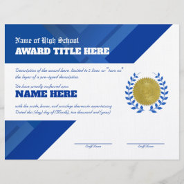 BLUE SPORTS Recognition Award Certificate Brevhuvud