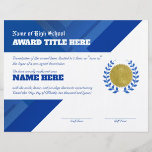BLUE SPORTS Recognition Award Certificate Brevhuvud