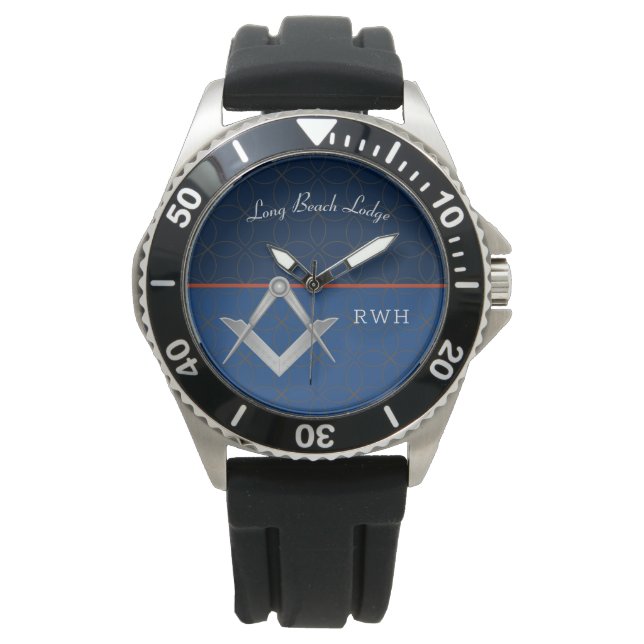 Blue Sporty Monogram Masonic Watch Armbandsur (Framsida)