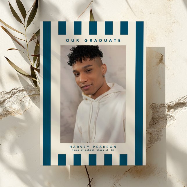 Blue Sporty Stripes 2 Photo Graduation Meddelande (Skapare uppladdad)