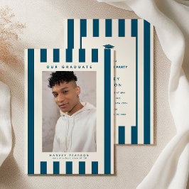 Blue Sporty Stripes 2 Photo Graduation Party Inbjudningar