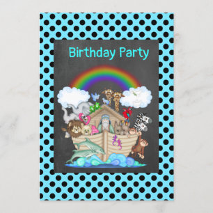 Blue SPOT NOAHS ARK Zoo animal party Inbjudningar