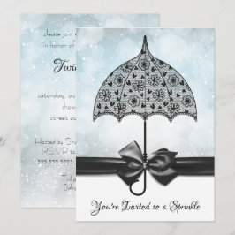 Blue Sprinkle Baby Shower Black Snöre Umbrella Inbjudningar