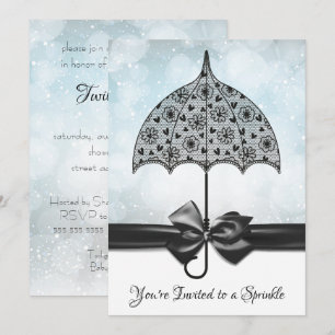 Blue Sprinkle Baby Shower Black Snöre Umbrella Inbjudningar