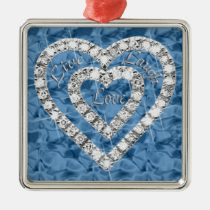 Blue Square Live Laugh Kärlek Diamond Heart Orname Julgransprydnad Metall