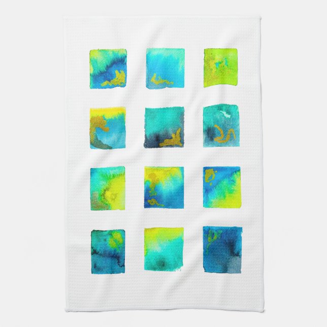 Blue squares watercolor abstract kökshandduk (Vertikal)