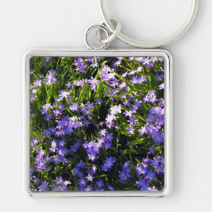 Blue Squill Vår blommor Fyrkantig Silverfärgad Nyckelring