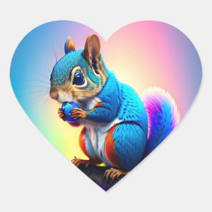Blue Squirrel Eating A Fruit-323232 Hjärtformat Klistermärke