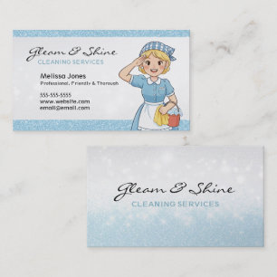 Blue Städning Dam vid Service Blonde Hair Visitkort