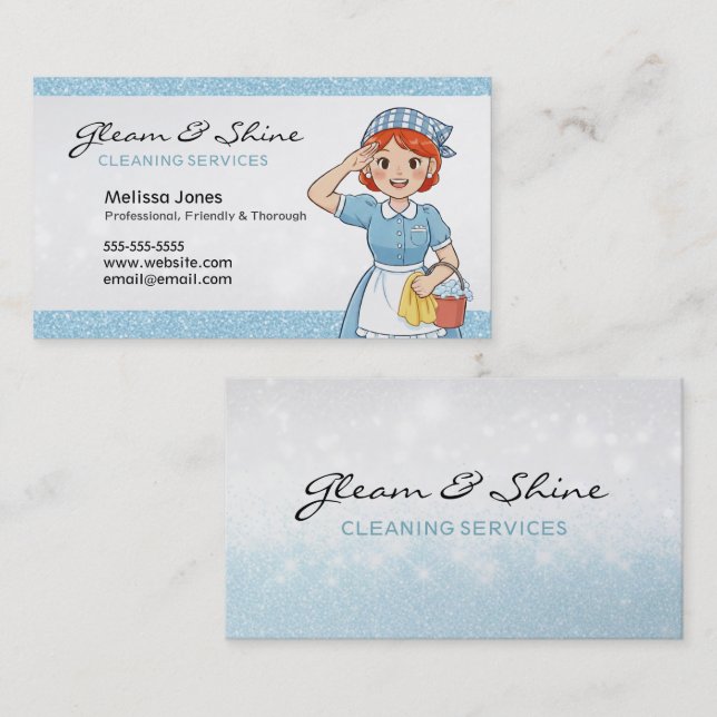 Blue Städning Dam vid Service Red Hair Visitkort (Fram/baksida)
