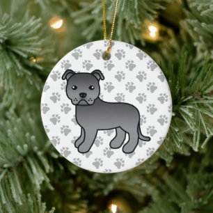 Blue Stafford Bull Terrier Cute Tecknad hund Julgransprydnad Keramik