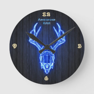 BLUE STAG SKULL Neon Light Stil Personlig Wall Rund Klocka