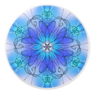 Blue Stained Glass Effect Flower Cabinet Pull Knopp