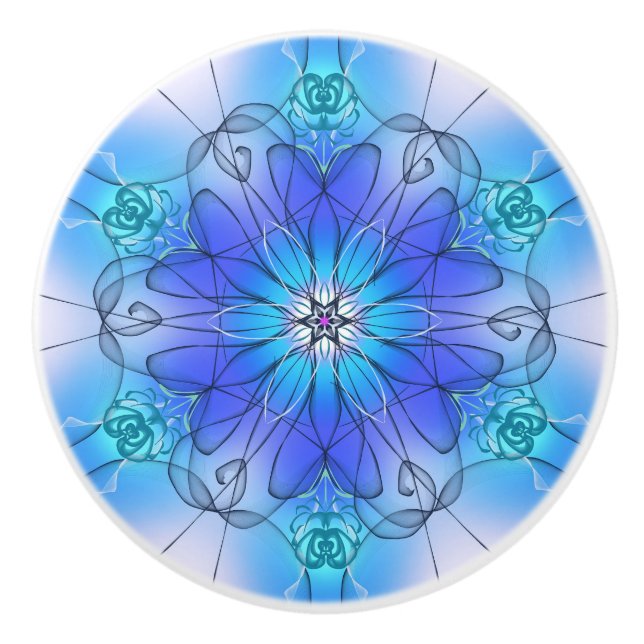 Blue Stained Glass Effect Flower Cabinet Pull Knopp (Framsidan)