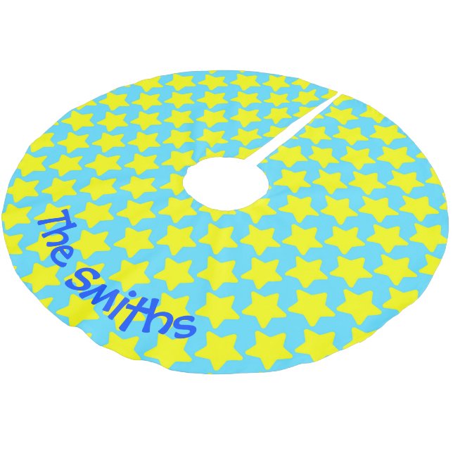 Blue Star Christmas Tree Skirt – Personalized Julgransmatta Borstad Polyester (Vinklad)